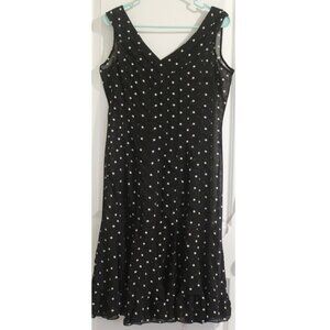 Sandra Darren Brown Polka dot Ruffled Hem Sheer Midi Dress Black Paneled Sz M